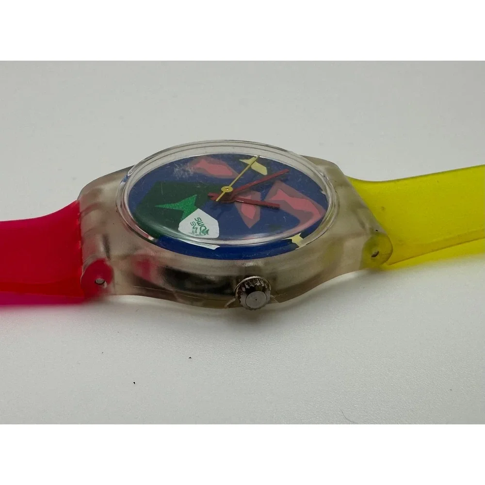 Vintage 1980s Swatch Aqua Dream Watch Multi Color Swiss Made GN105 *Not Working